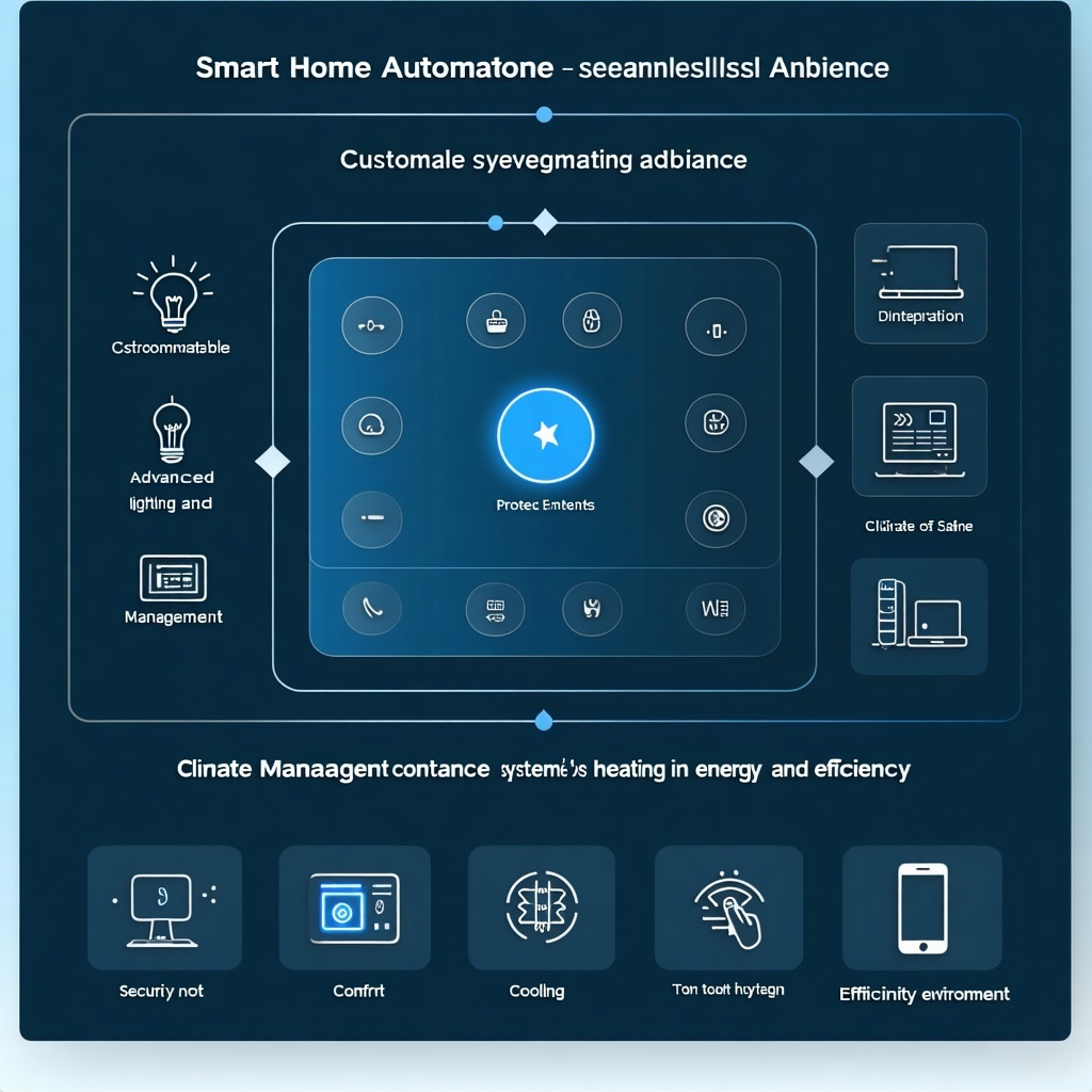 The Smart Home Automation setup features a comprehensive system that seamlessly integrates various functions within the home. This includes advanced lighting controls that allow for customizable ambiance and energy efficiency, climate management systems that regulate heating and cooling for optimal comfort, as well as security measures that monitor and protect the home environment, all of which can be conveniently accessed and managed through a centralized interface or mobile application.