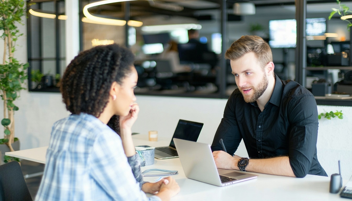 A professional office environment with employees e