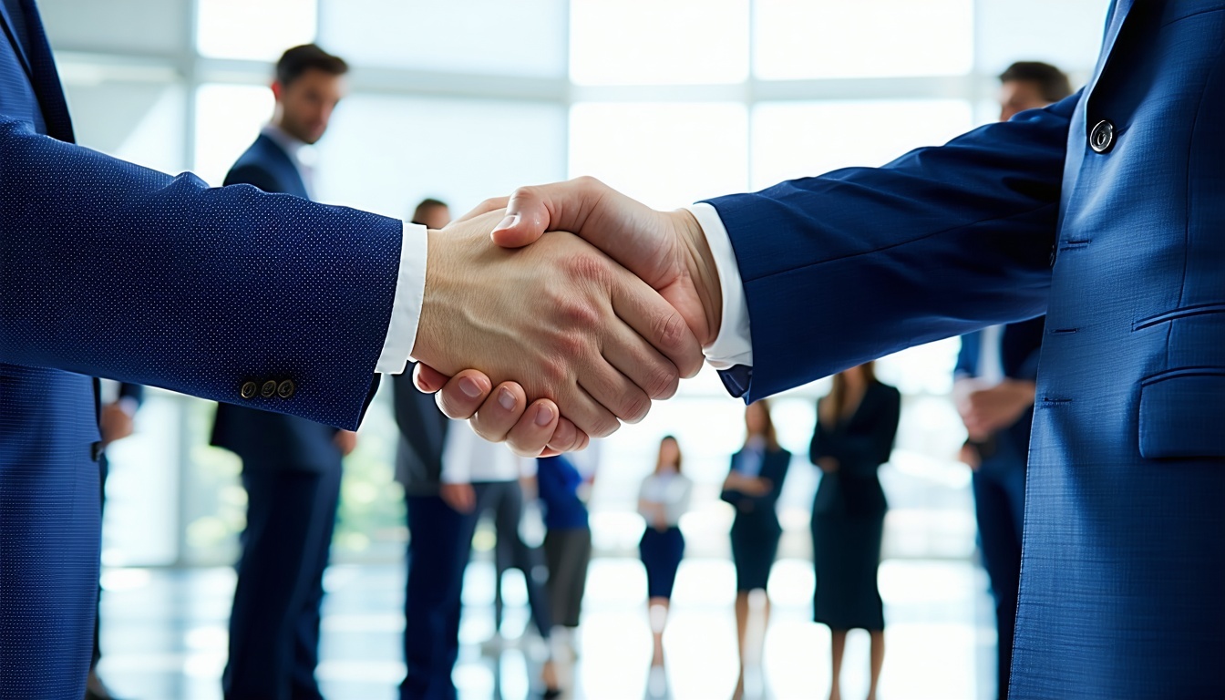A professional shaking hands with multiple vendor