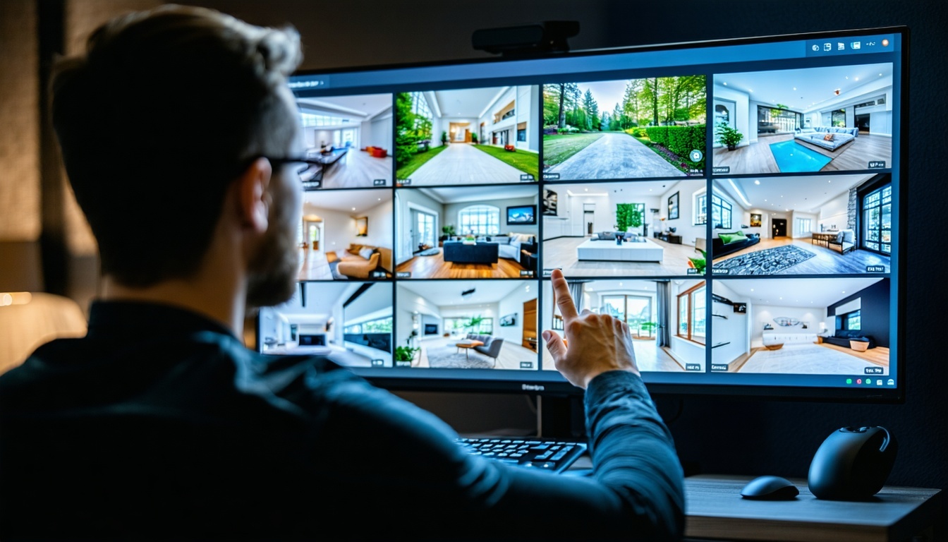 A security analyst monitoring multiple live video